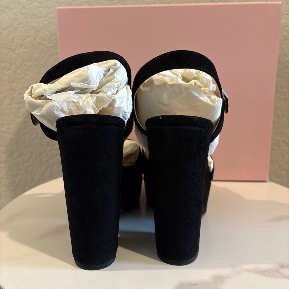 kate spade Black Suede Platform Block Heel Sandals - Picture 4 of 9